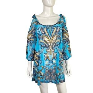 Inc. International Concepts Beach Cyan Paisley Sheer Swim Cover